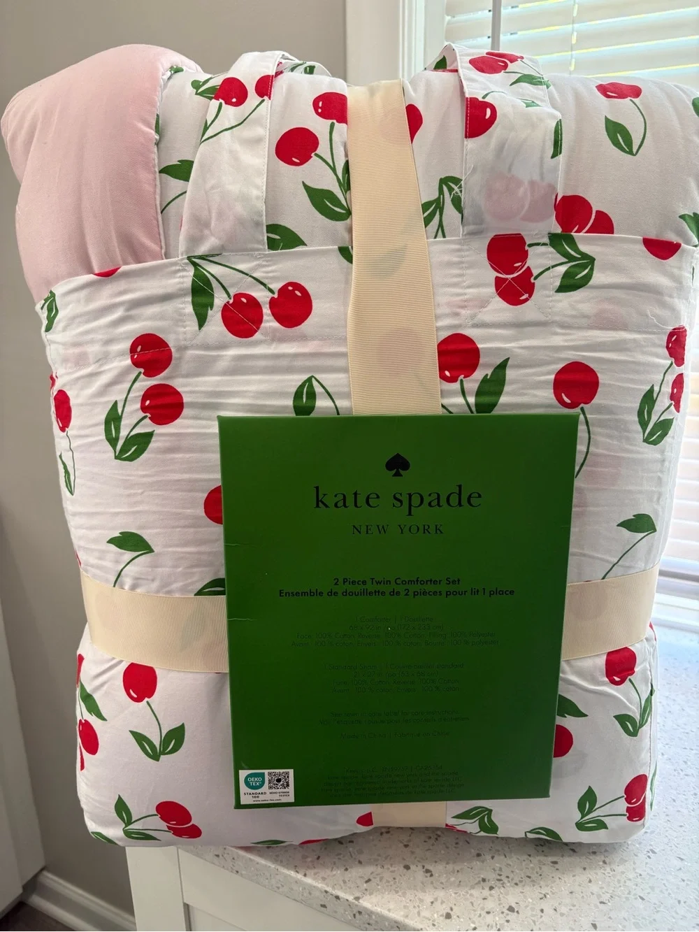 NEW kate spade Twin Cherry Print Comforter Set - White & Red